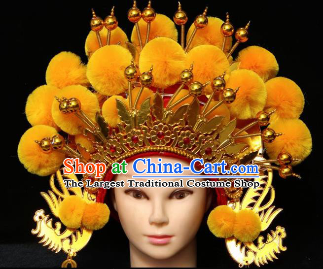 Chinese Traditional Peking Opera Bride Phoenix Coronet Beijing Opera Princess Yellow Chaplet Hats for Women