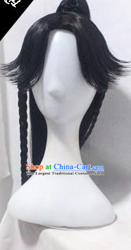 Chinese Ancient Cosplay Young Swordsman Wigs Traditional Knight Chignon Handmade Wig Sheath