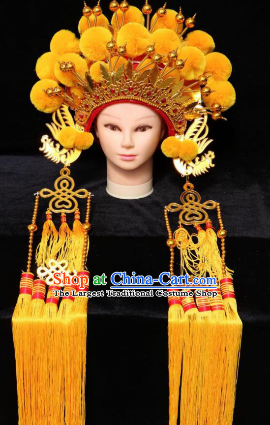 Chinese Traditional Peking Opera Yellow Venonat Phoenix Coronet Beijing Opera Diva Headwear for Women
