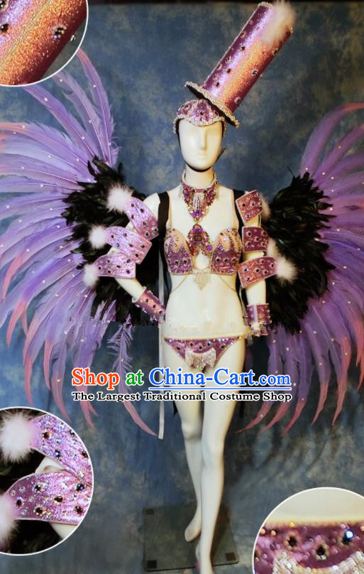 Halloween Cosplay Stage Show Purple Feather Props Catwalks Hair Accessories Brazilian Carnival Parade Samba Wings for Women