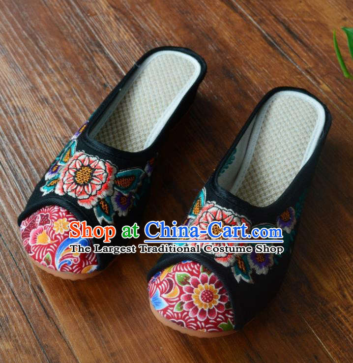 Chinese Traditional Hanfu Shoes Ancient Princess Shoes Embroidered Black Slippers for Women