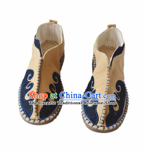 Chinese Traditional Martial Arts Beige Linen Shoes Ancient Shoes Monk Shoes for Men