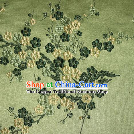 Asian Chinese Tang Suit Silk Fabric Green Brocade Traditional Plum Blossom Pattern Design Satin Material