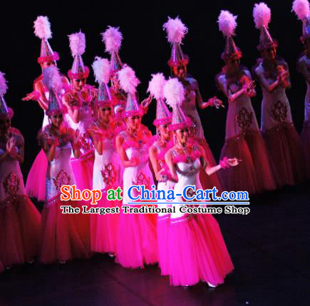 Chinese Traditional Kazak Nationality Group Dance Costumes Classical Dance Stage Performance Dress for Women