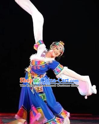 Chinese Traditional Zang Nationality Classical Dance Costumes Group Dance Stage Performance Dress for Women