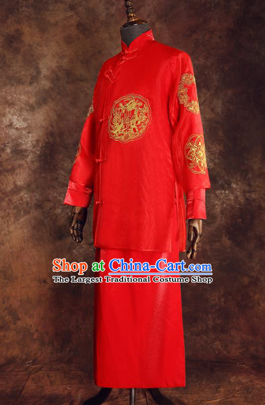 Chinese Ancient Traditional Wedding Costumes Bridegroom Tang Suit Red Gown for Men
