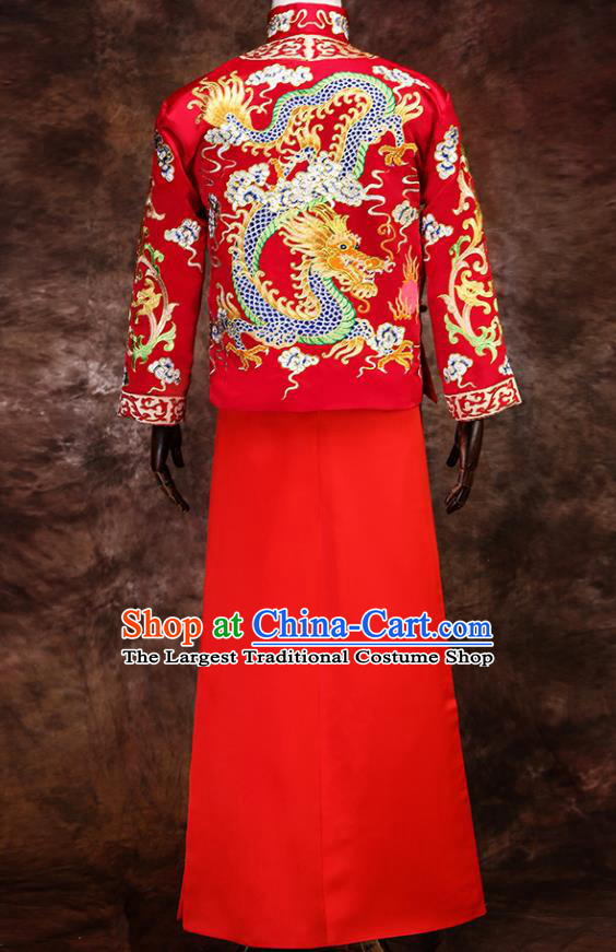 Chinese Traditional Wedding Costumes Mandarin Jacket Ancient Bridegroom Tang Suit Robe for Men