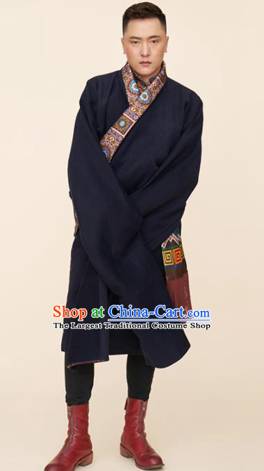 Traditional Chinese Zang Nationality Dance Costumes Tibetan Folk Dance Ethnic Clothing for Men