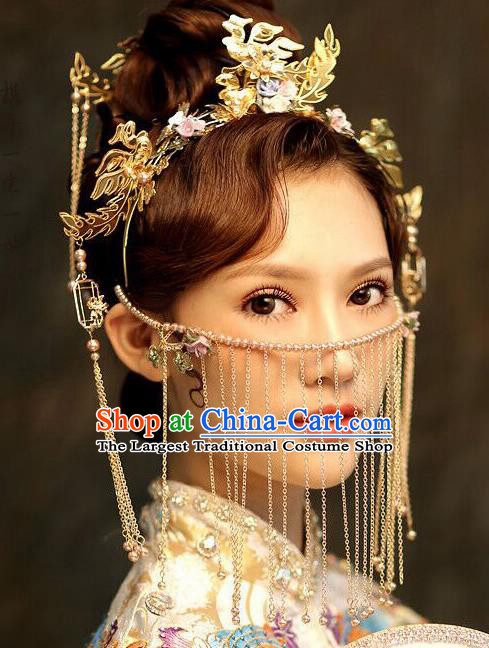 Chinese Ancient Bride Golden Hair Clasp Wedding Hair Accessories Hairpins Headwear for Women