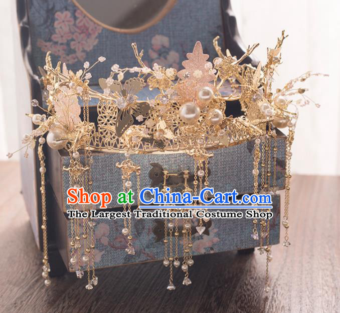 Chinese Ancient Bride Wedding Hair Accessories Phoenix Coronet Tassel Hairpins Headwear for Women