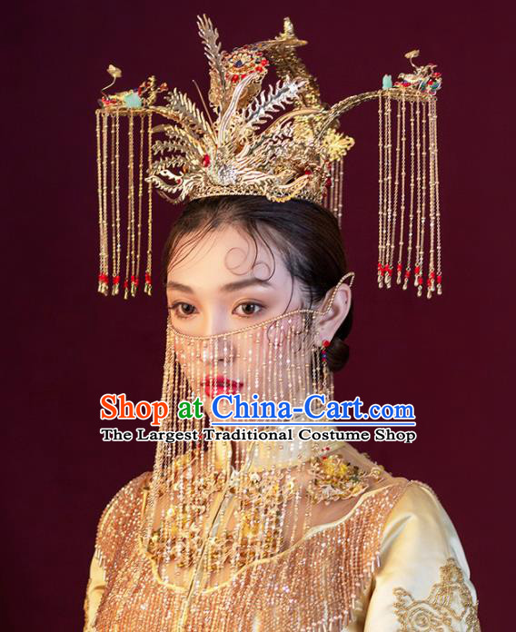 Chinese Ancient Bride Phoenix Coronet Wedding Hair Accessories Tassel Hairpins Headwear for Women