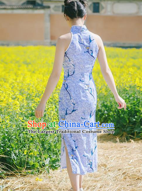 Chinese Traditional Costumes National Tang Suit Lilac Qipao Dress Classical Cheongsam for Women