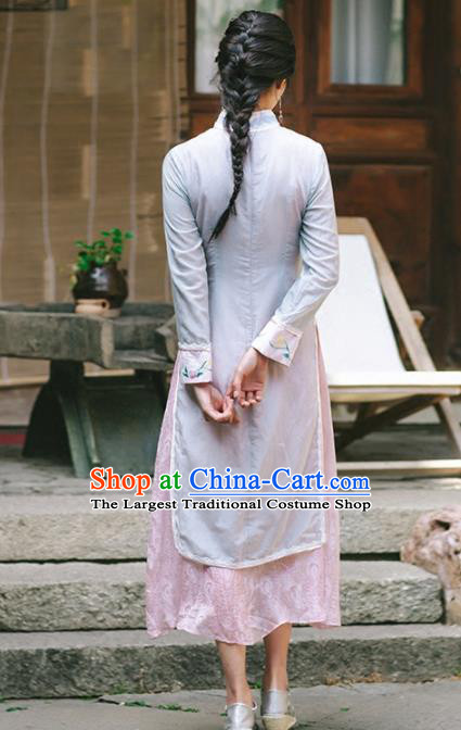 Chinese Traditional Costumes National Embroidered Lotus Qipao Dress Tang Suit Cheongsam for Women