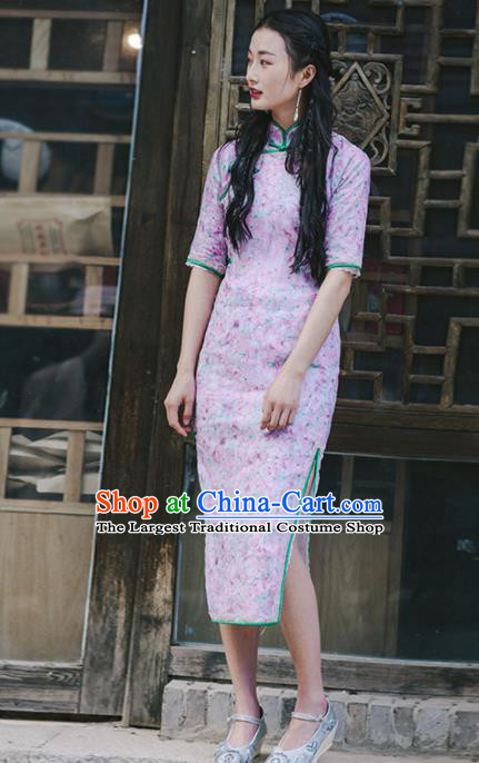 Chinese Traditional Costumes National Ramie Qipao Dress Tang Suit Cheongsam for Women