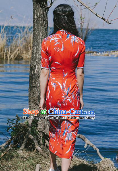 Chinese Traditional Costumes National Red Qipao Dress Tang Suit Cheongsam for Women