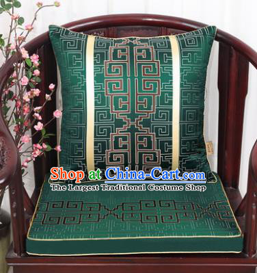 Chinese Classical Household Ornament Lucky Pattern Deep Green Brocade Back Cushion Cover and Armchair Mat