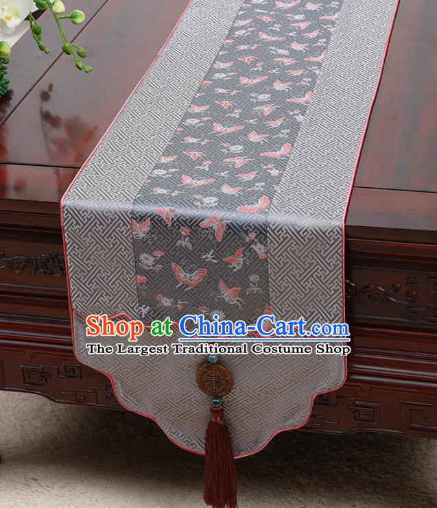 Chinese Traditional Grey Brocade Table Cloth Classical Butterfly Pattern Household Ornament Table Flag