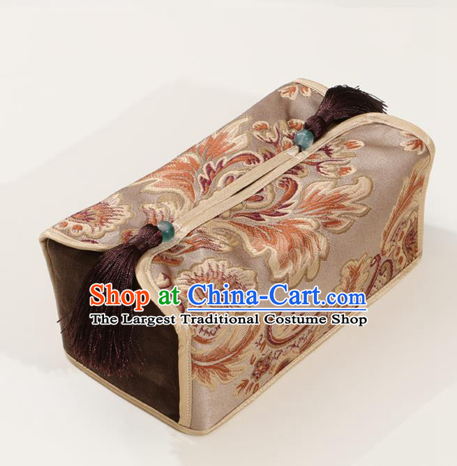 Chinese Traditional Household Accessories Classical Pattern Khaki Brocade Paper Box Storage Box Cover