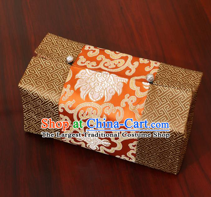 Chinese Traditional Household Accessories Classical Chrysanthemum Pattern Red Brocade Paper Box Storage Box Cove