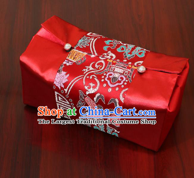 Chinese Traditional Household Accessories Classical Fish Pattern Red Brocade Paper Box Storage Box Cove