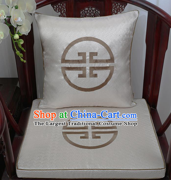 Chinese Classical Household Ornament Traditional Handmade Grey Brocade Cushion Cover and Armchair Mat