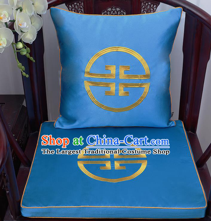 Chinese Classical Household Ornament Traditional Handmade Blue Brocade Cushion Cover and Armchair Mat