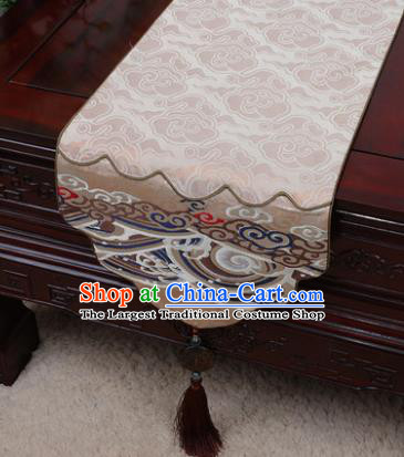 Chinese Traditional Wave Pattern Khaki Brocade Table Cloth Classical Household Ornament Table Flag