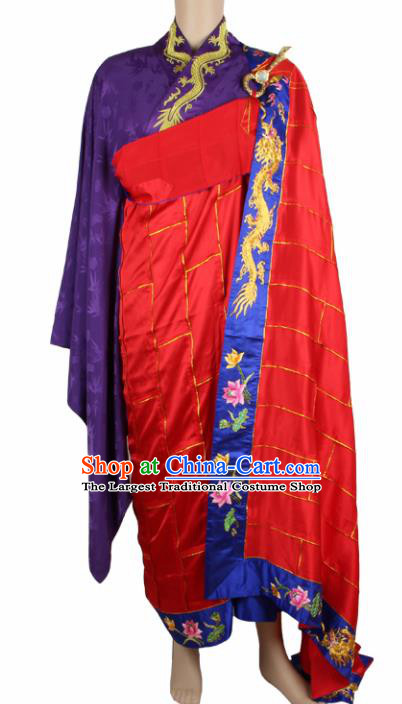 Chinese Traditional Buddhist Monk Clothing Red Silk Cassock Buddhism Monks Costumes for Men
