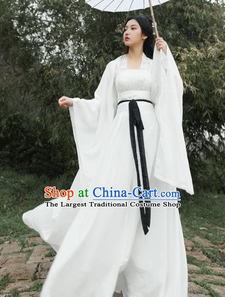 Traditional Chinese Ancient Drama Fairy Princess Costumes Tang Dynasty Palace Lady White Hanfu Dress for Women