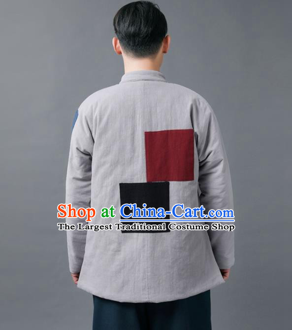 Chinese Traditional Tang Suits National Plated Buttons Shirts Mandarin Cotton Padded Jacket for Men