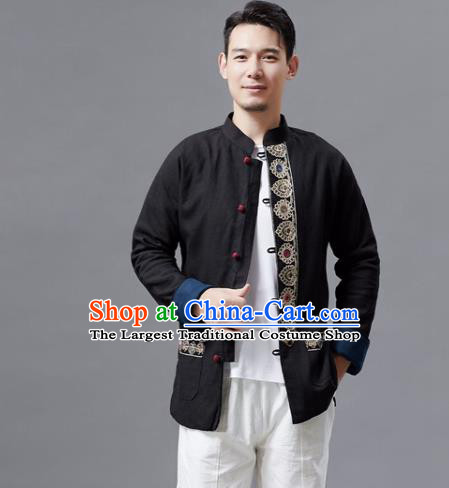 Chinese Traditional Costume Tang Suits Black Jacket National Mandarin Shirts for Men