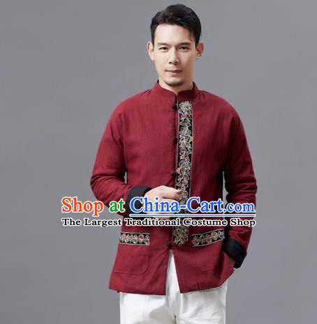 Chinese Traditional Costume Tang Suits Red Jacket National Mandarin Shirts for Men