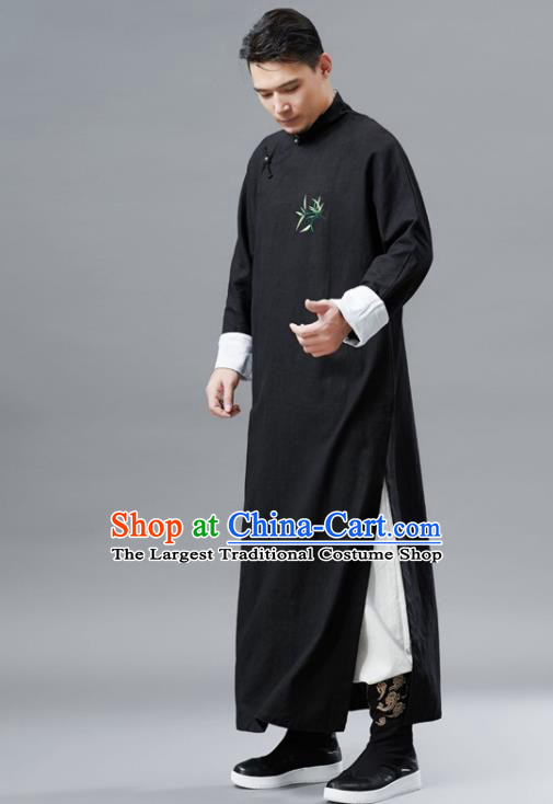 Chinese Traditional Costume Tang Suits Black Robe National Mandarin Gown for Men