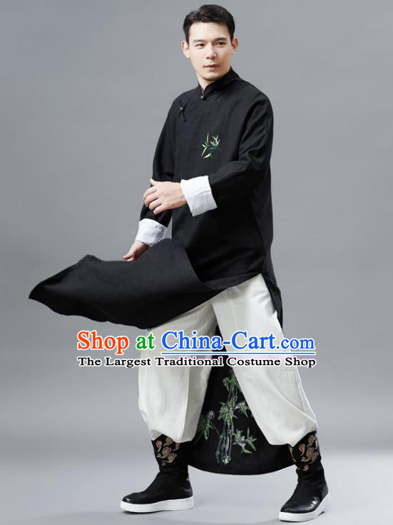 Chinese Traditional Costume Tang Suits Black Robe National Mandarin Gown for Men