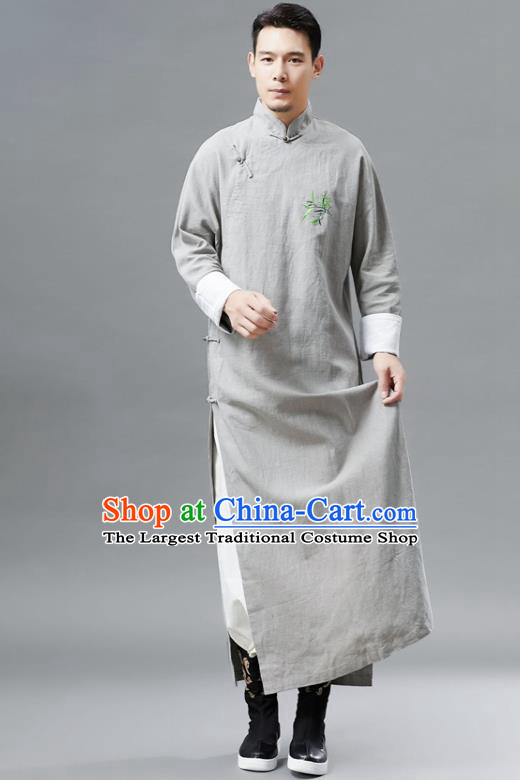 Chinese Traditional Costume Tang Suits Grey Robe National Mandarin Gown for Men