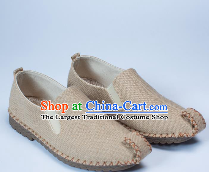 Chinese Traditional Martial Arts Shoes Kung Fu Shoes Beige Linen Monk Shoes for Men
