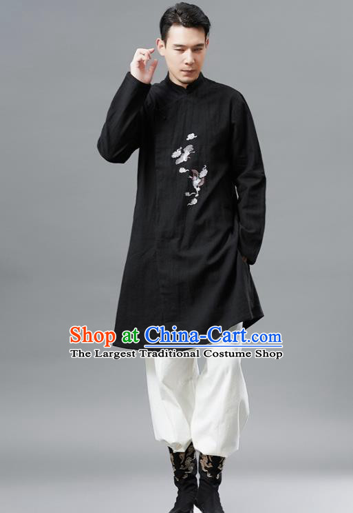 Chinese Traditional Costume Tang Suit Black Gown National Mandarin Outer Garment for Men