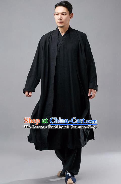 Chinese Traditional Costume Tang Suit Black Robe National Mandarin Jacket for Men