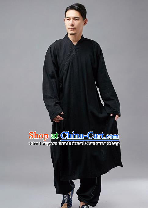 Chinese Traditional Costume Tang Suit Martial Arts Black Robe National Mandarin Gown for Men