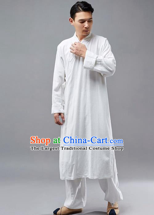 Chinese Traditional Costume Tang Suit Martial Arts White Robe National Mandarin Gown for Men