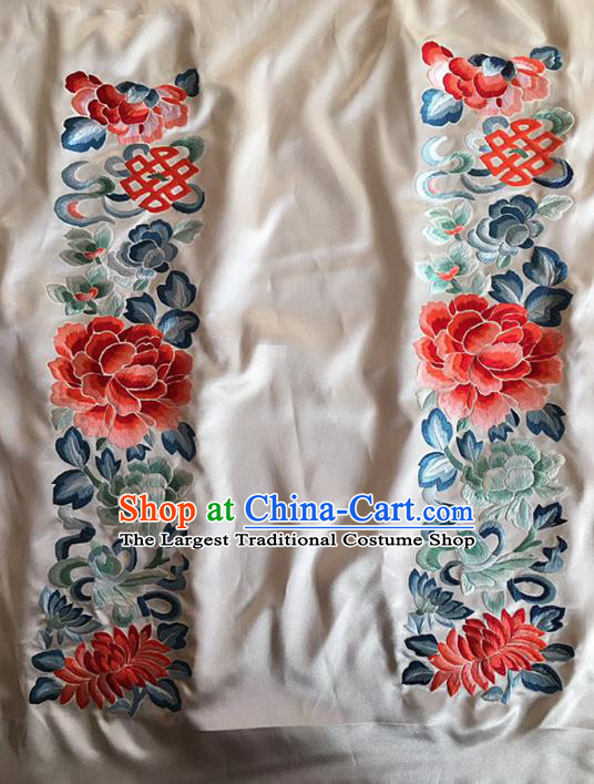Chinese Traditional Embroidery Craft Embroidered Peony Lotus Silk Patches Handmade Embroidering Accessories