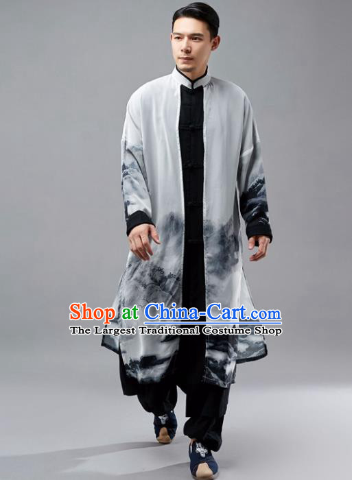 Chinese Traditional Costume Tang Suit Black Long Gown National Mandarin Robe for Men
