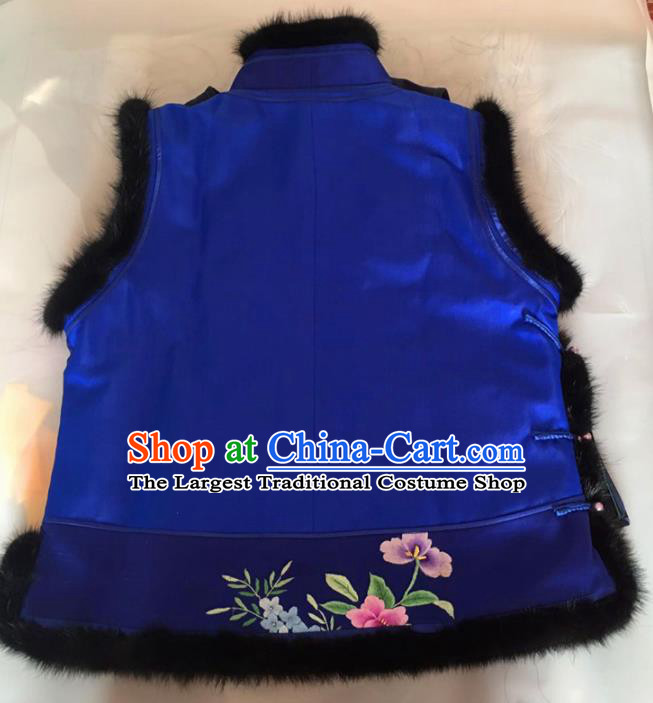 Chinese Traditional Costume Tang Suit Embroidered Peony Royalblue Vest National Silk Waistcoat for Women