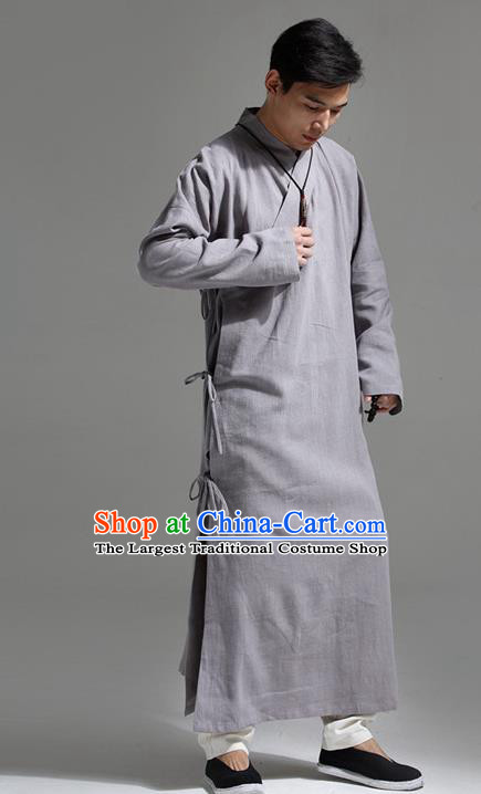 Chinese Traditional Costume Tang Suit Slant Opening Robe National Grey Mandarin Gown for Men