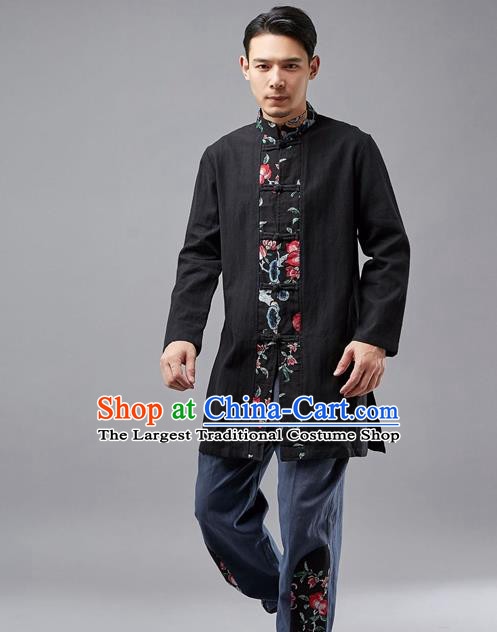 Chinese Traditional Costume Tang Suit Black Coat National Mandarin Jacket for Men