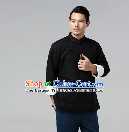 Chinese Traditional Costume Tang Suit Black Jacket National Mandarin Upper Outer Garment for Men