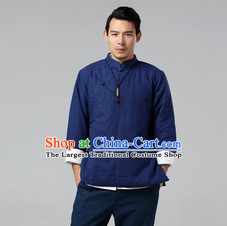 Chinese Traditional Costume Tang Suit Navy Jacket National Mandarin Upper Outer Garment for Men
