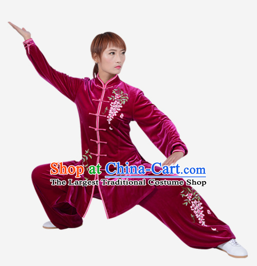 Top Winter Wear Asian Embroidered Tai Chi Clothing Martial Arts Dresses Complete Set for Women