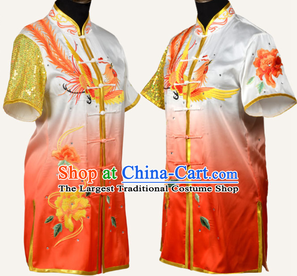Top Chinese Embroidered Phoenix Peony Gongfu Outfits Martial Arts Uniforms Complete Set for Men or Women