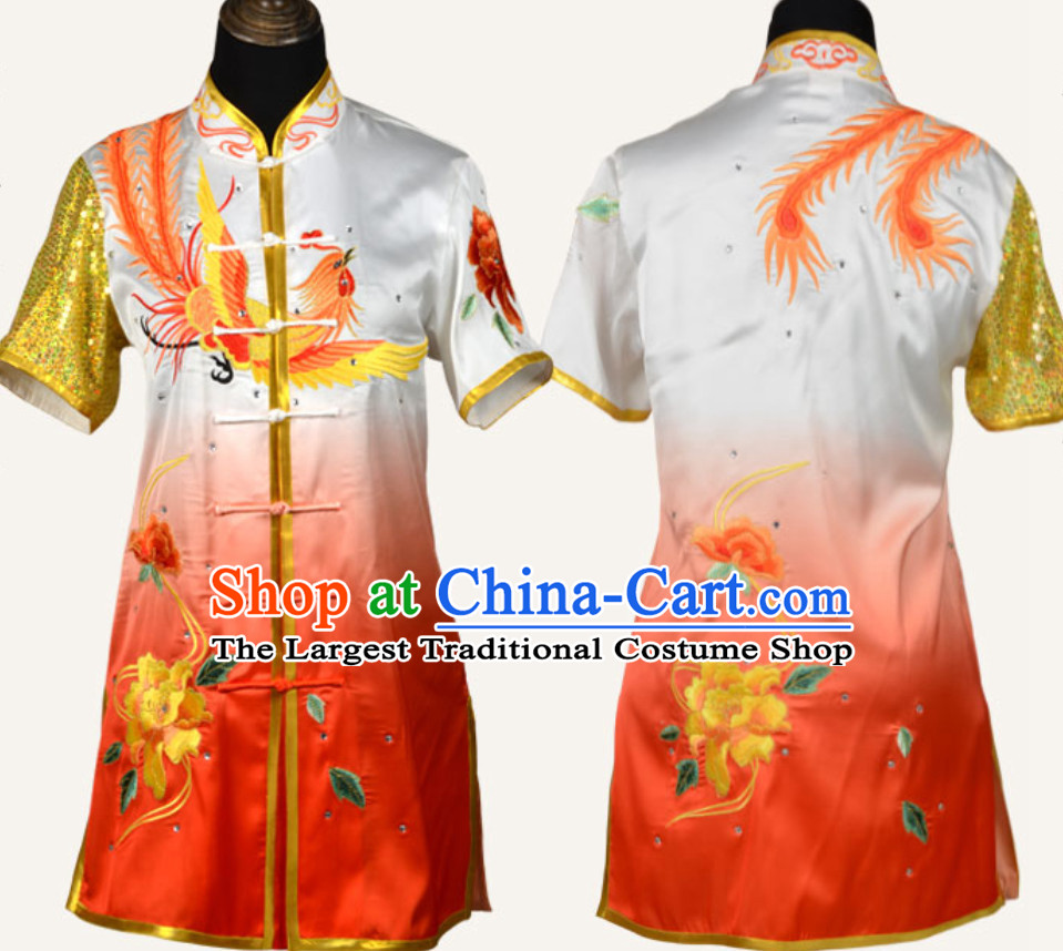 Top Chinese Embroidered Phoenix Peony Gongfu Outfits Martial Arts Uniforms Complete Set for Men or Women